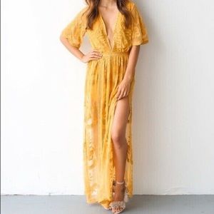 Honey Punch Yellow Lace Maxi Dress